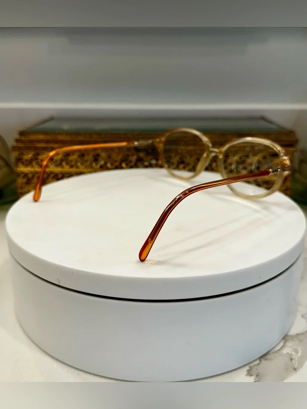 VTG Elizabeth Arden Orange & Gold Rounded Oval Patterned Rx Eyeglass Frames EUC
